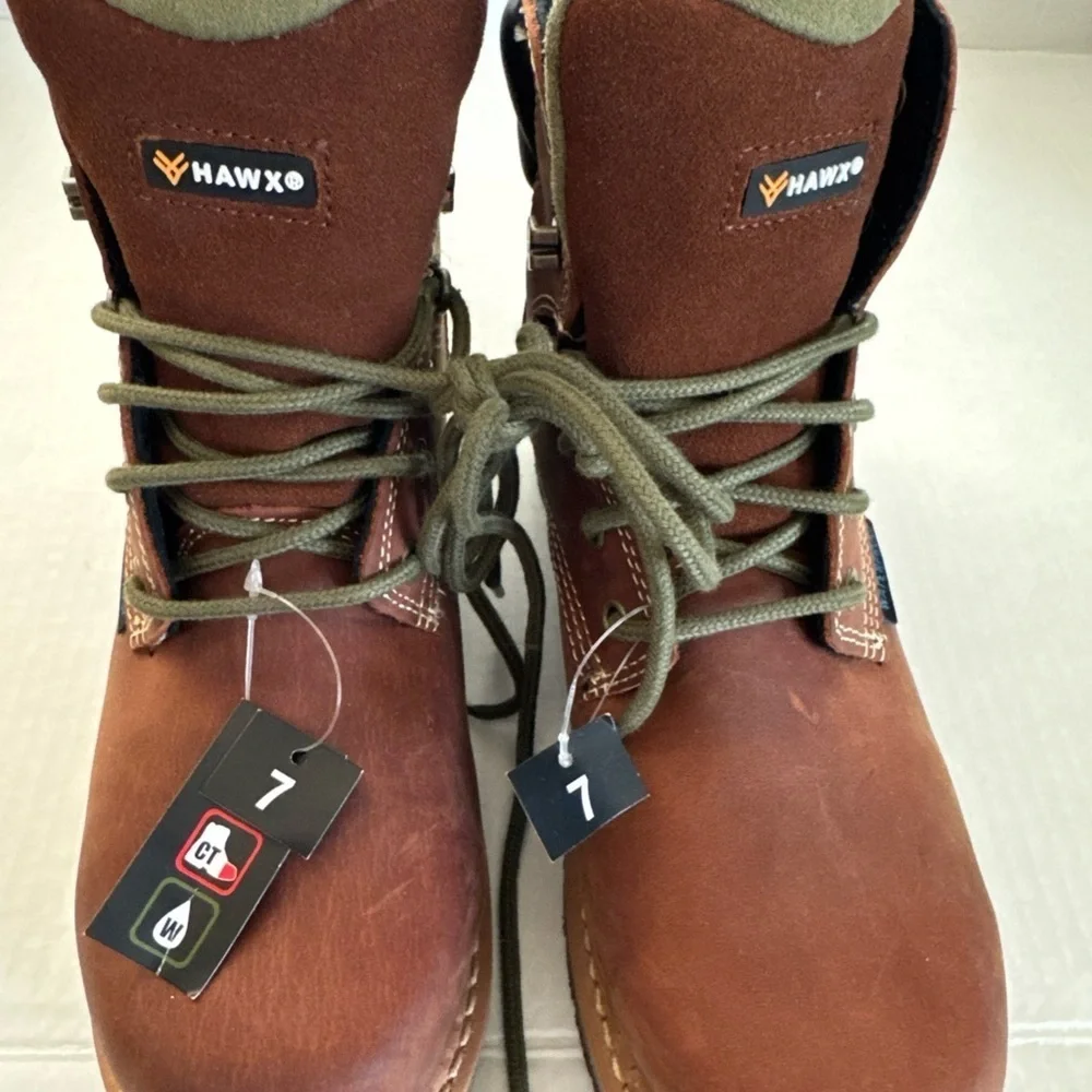 Hawx Brown Leather Boots with Green Laces
